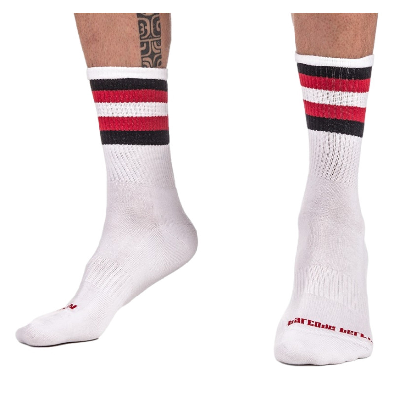 Barcode Berlin Chaussettes HALF SOCKS Stripes Blanc Noir Rouge